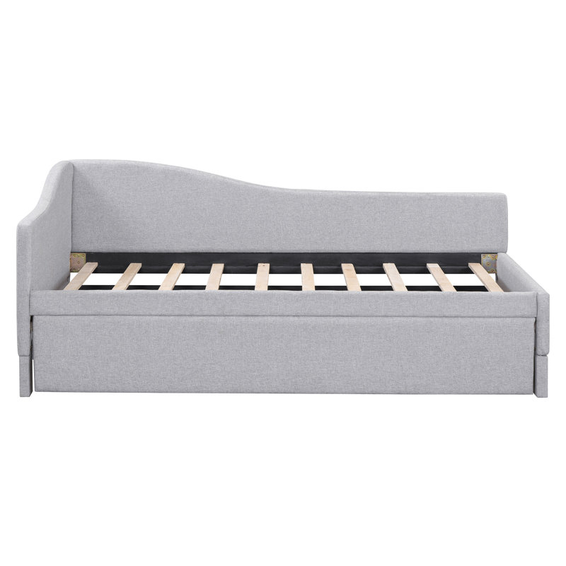 Twin Size L-Shaped Upholstered Daybed with Pop-Up Trundle, Convertible Twin to King Guest Bed, No Box Spring Needed, Gray