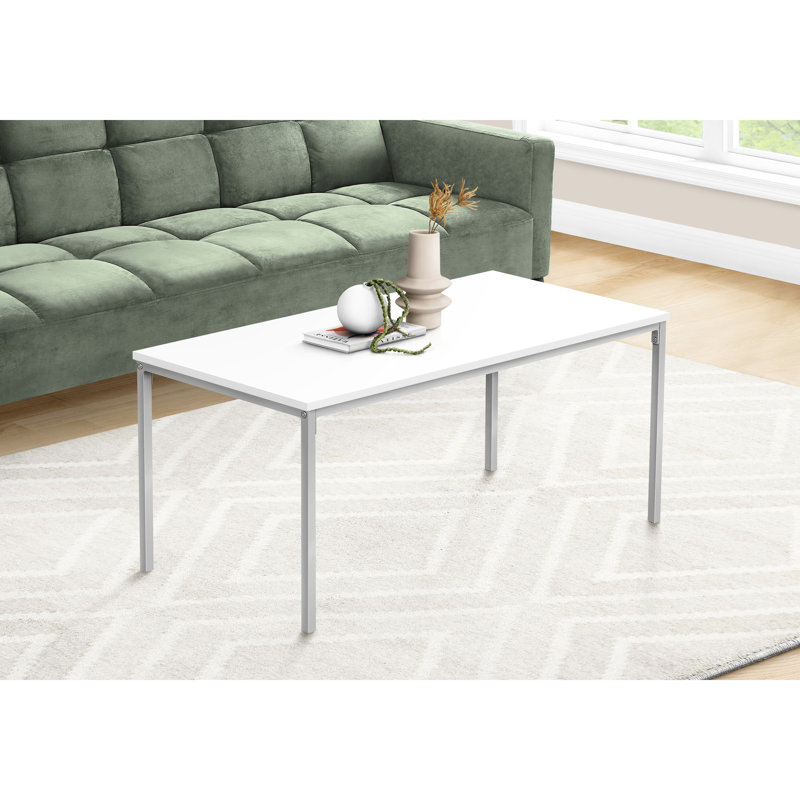 Table basse 40 po pour salon pratique, stratifié blanc et métal gris, table ornementale moderne, rectangulaire 40 po, stratifié / gris contemporain
