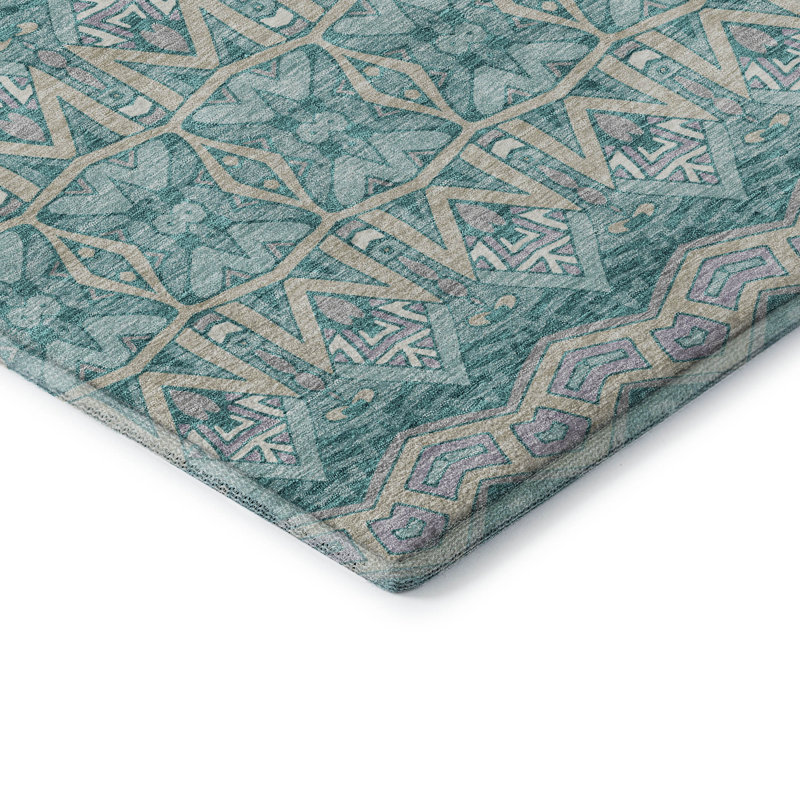 Tapis bleu sarcelle lavable à la machine Premium Prisco, Tapis de couloir 2 pi 3 po x 7 pi 6 po