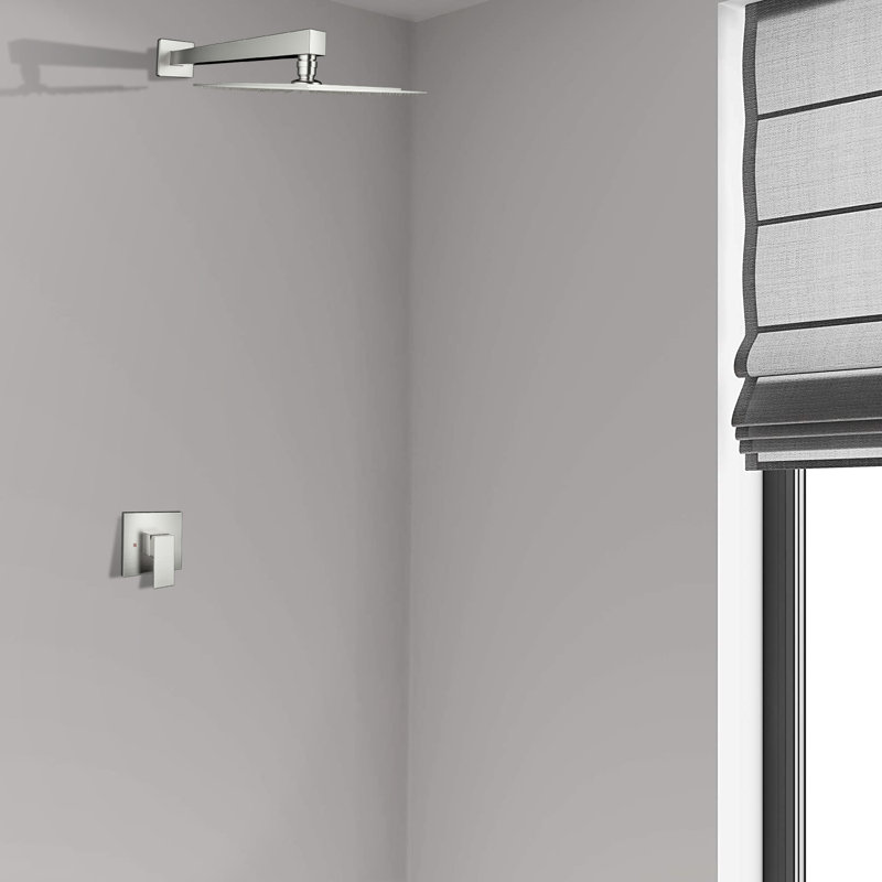 Brushed Nickel Square Rain Shower Head with Single Lever Handle