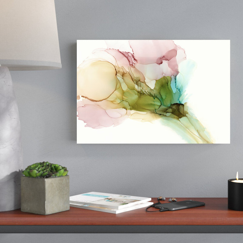 Pink & Turquoise Bloom II, 12" H x 18" W