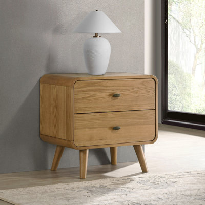 2-Drawer Nightstand With Dual Usb Ports, Light Ash
