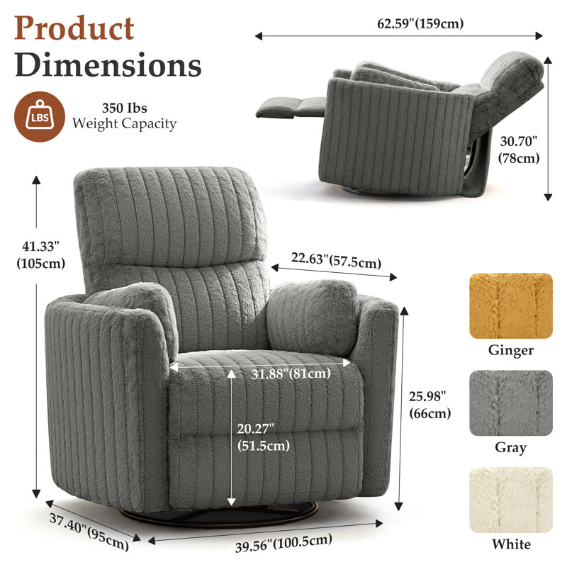 Fauteuil inclinable électrique pivotant et basculant de 40 po de largeur, Carbone