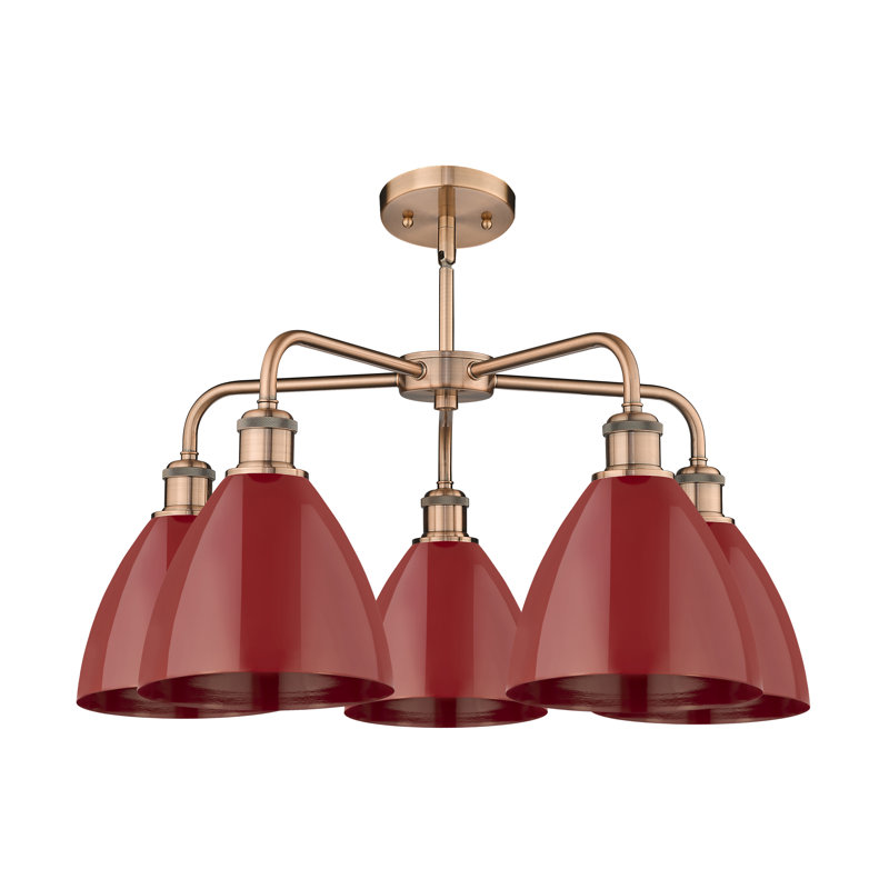 Lustre en dôme à 5 lumières Trickett, Cuivre antique, Rouge