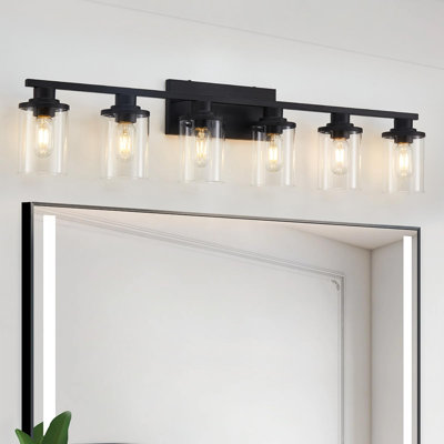 6 Light Black Bathroom Vanity Light Fixtures, Metal Base with Clear Glass Shades, Modern Wall Sconce for Bathroom,Mirror, Living Room, Hallway