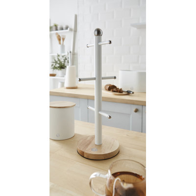 Swan Nordic Scandi Mug Tree with Non-Slip Bamboo Base, Steel, One Size