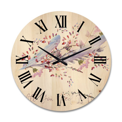 Horloge murale en bois Feathers and Bird All You Need Is Love