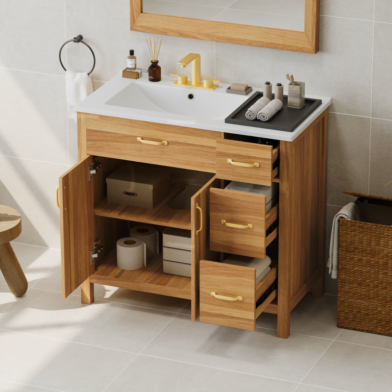 Meuble-lavabo 36 po avec lavabo, structure en bois massif