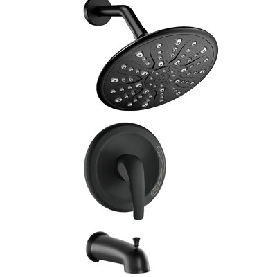 Matte Black Shower Faucet With Single Handle Version. Comprises Rain Showerhead, Handheld Shower, Tub Spout & Valve. 1.8 Gpm. Corrosion . Wall Mount In Deep Black. Includes And . Gpm Flow. 360