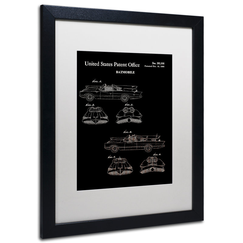 Batmobile Patent 1966 Black and White Canvas Print with Frame