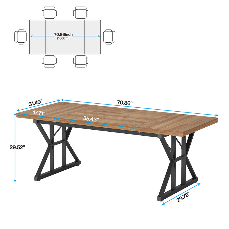 Table de salle à manger Taneja, H 29,52 po x L 70,86 po x l 31,49 po, Light Brown/Black