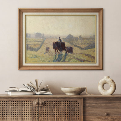 «Farmer with Oxen in Harvest Field», art de la salle à manger, impression sur toile encadrée sur toile.