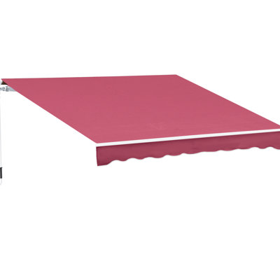 13' X 8' Retractable Deck Awning, Patio Sunshade With Manual Crank, & Water- Cloth, Aluminum Frame For Balcony, Yard, Scarlet Red Shade Cover Fabric, Canopy