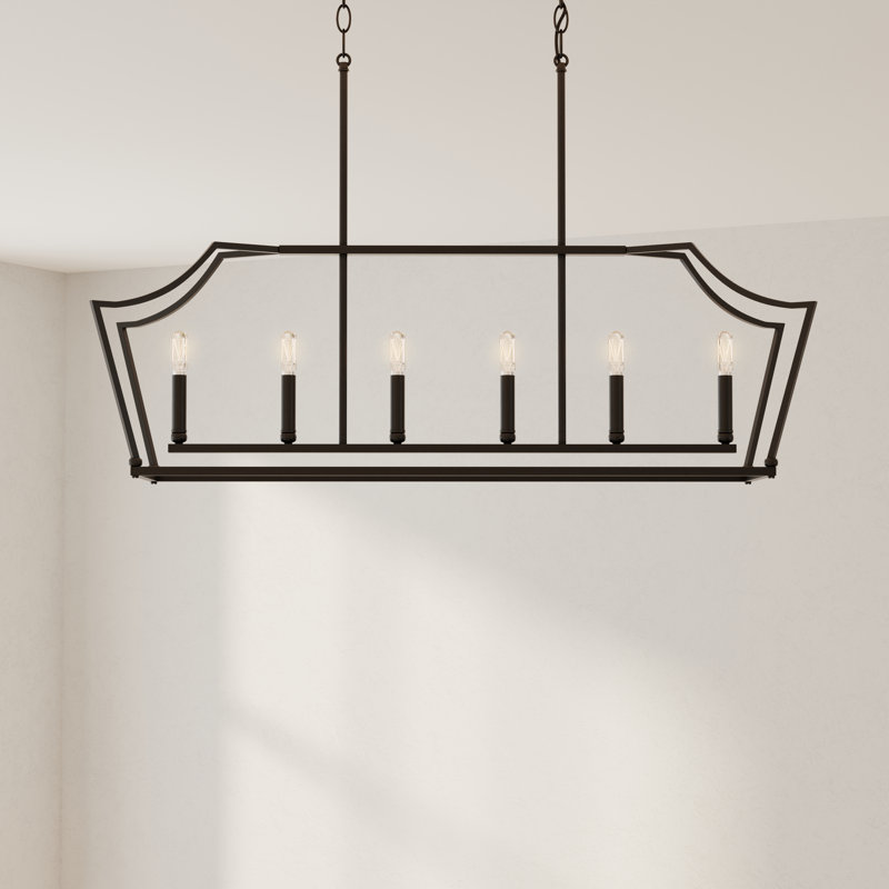Ahkil 6 - Light Dimmable Kitchen Island Square / Rectangle Chandelier, Matte Black