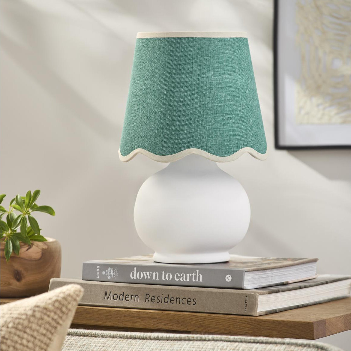 Momsen Ceramic Bedside Lamp, White, Green