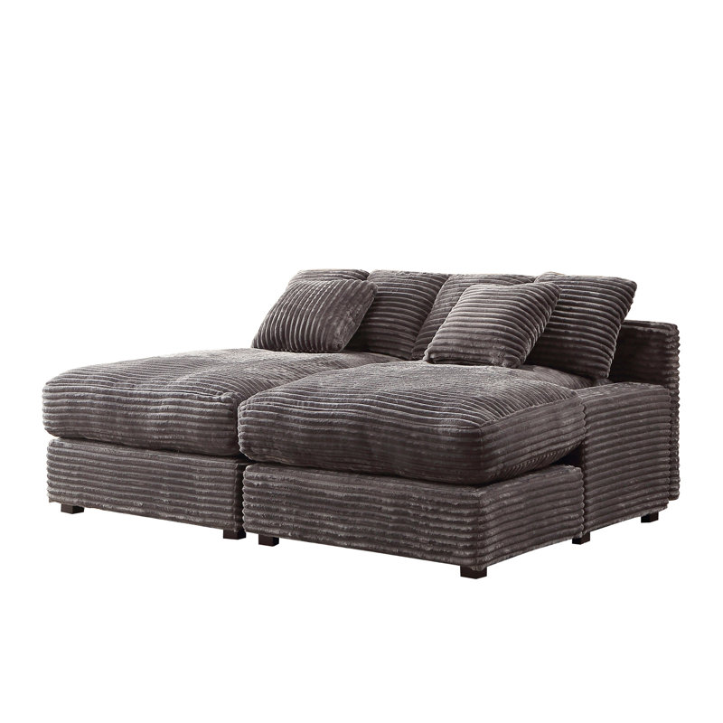 Upholstered Chaise Lounge, Velours côtelé gris