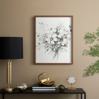 Reproduction florale rétro encadrée XIXème - bois massif