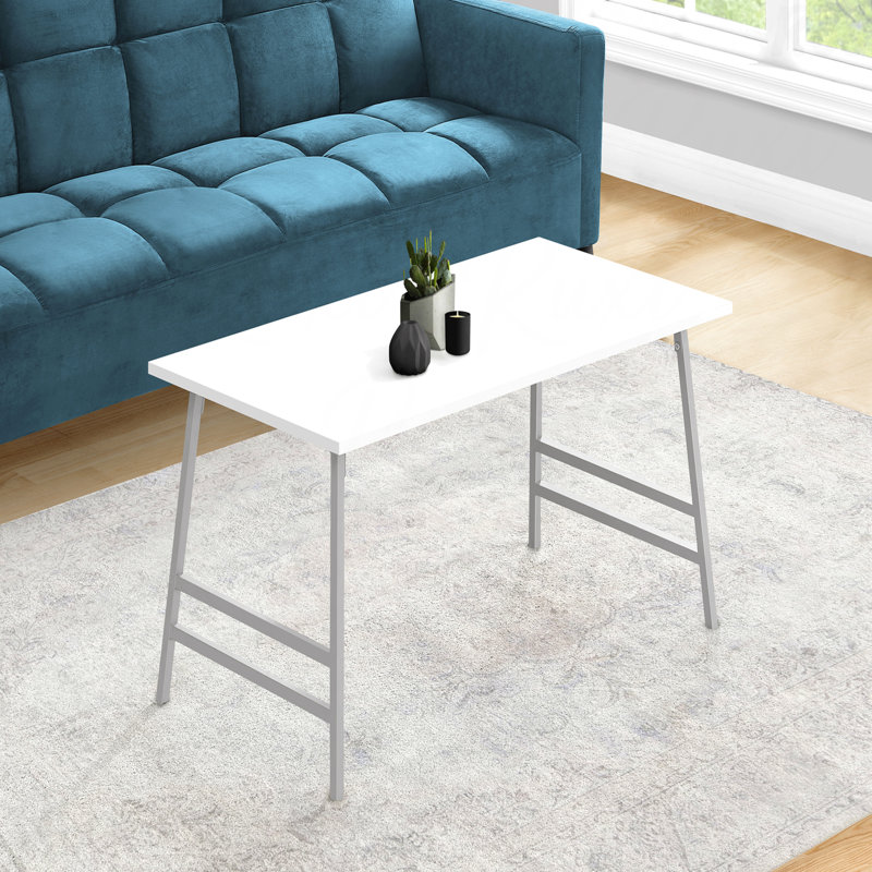 Table basse contemporaine contemporaine rectangulaire moderne en métal gris laminé gris L 40 po, Blanc