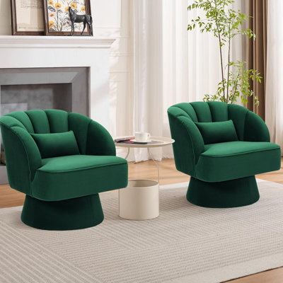 Velvet 360° Swivel Barrel Lounge Chair, Set of 2 – Striped Back, Plush Round Seat for Living Room, Bedroom, Home Theater