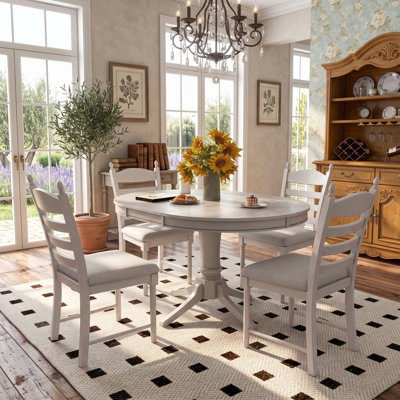 Ensemble de table de salle à manger extensible vintage rétro avec 4 chaises rembourrées, style ferme en bois massif pour une élégance intemporelle dans la salle à manger