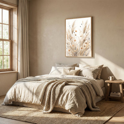 Beige Wildflowers and Pampas Grass Watercolor Canvas Wall Art