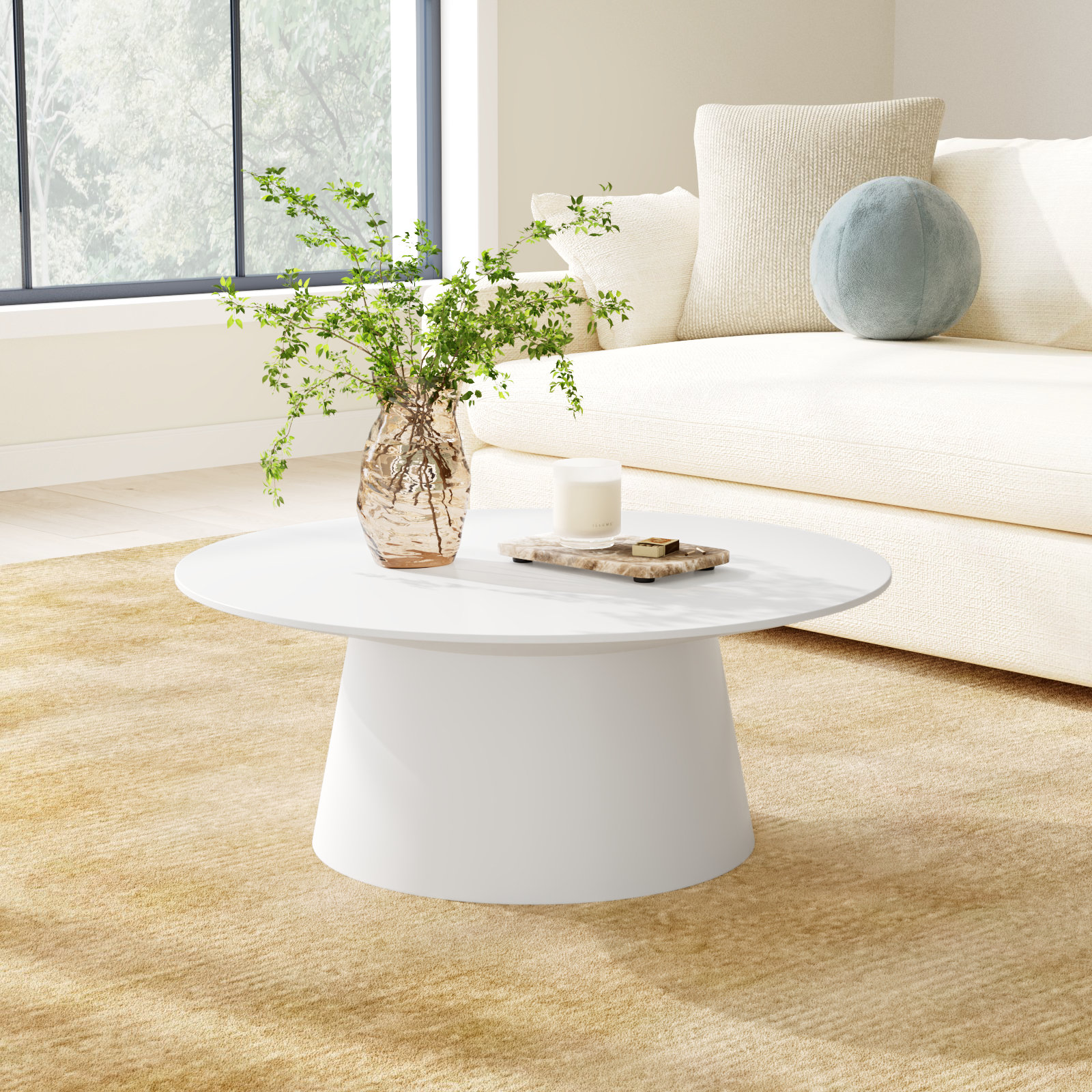 Adara 35" Walnut Coffee Table, Matte White