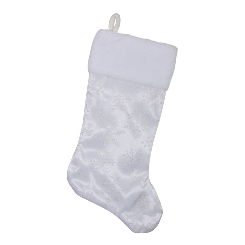 Chaussette de Noël en forme de flocon de neige scintillant 20,5 po, Blanc