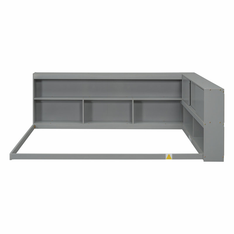 Lit bibliothèque en bois massif Imanni, Gris