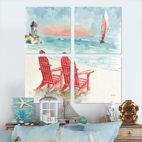 Longshore Tides Coastal Chair Relax Beach II On Canvas 4 Pieces ...