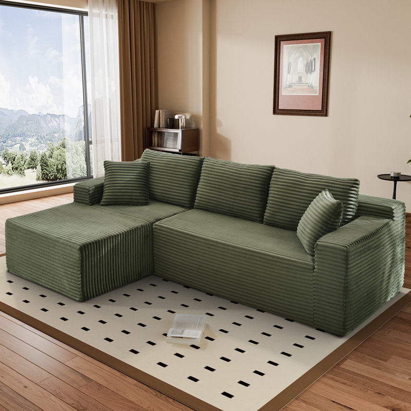 Boneless Modular Sectional Sofa, Cloud Couch, Left Hand Facing, Green