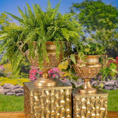 Salus Frosted Gold Metal Urns (Set of 2)