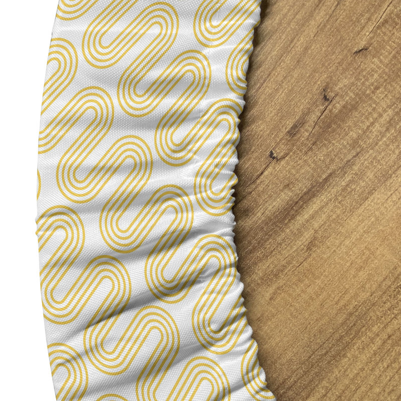 Ebern Designs Geometric Fitted Round Tablecloth White and Mustard, 64.17" Round