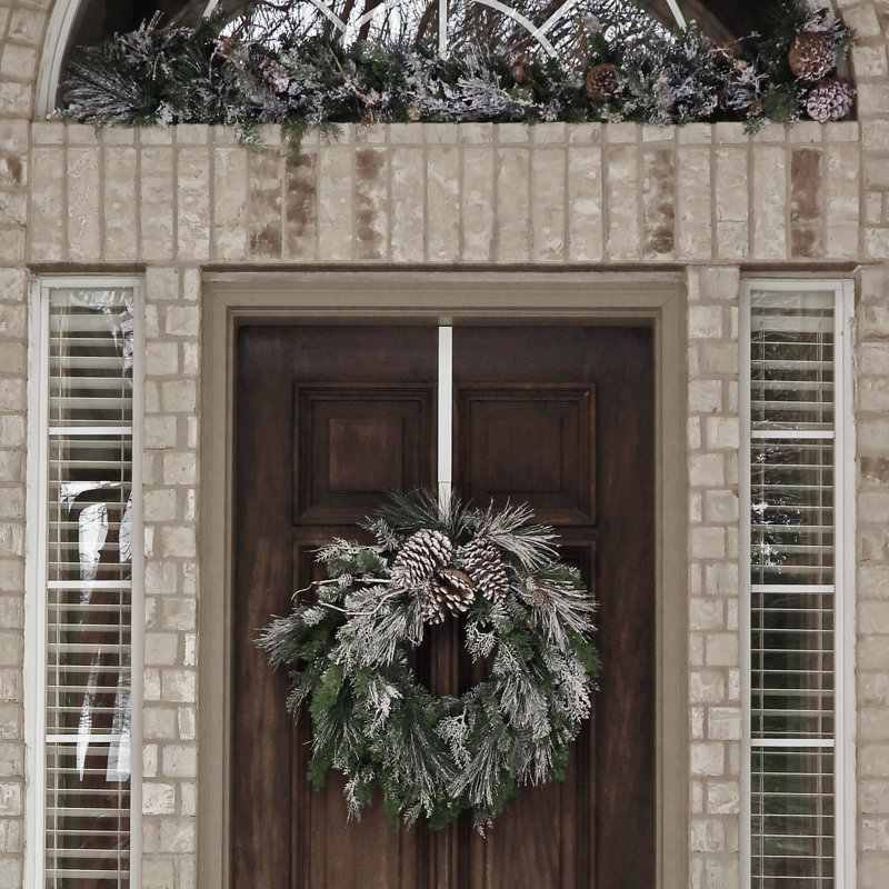 Winter Pine 20" Pre-Lit Artificial Christmas Wreath with Snow and Ribbon