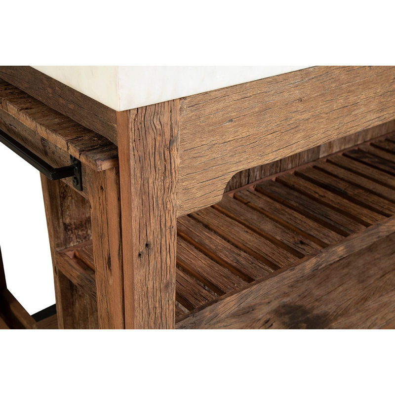 Rustic 61" Wide Oak Kitchen Island, Natural