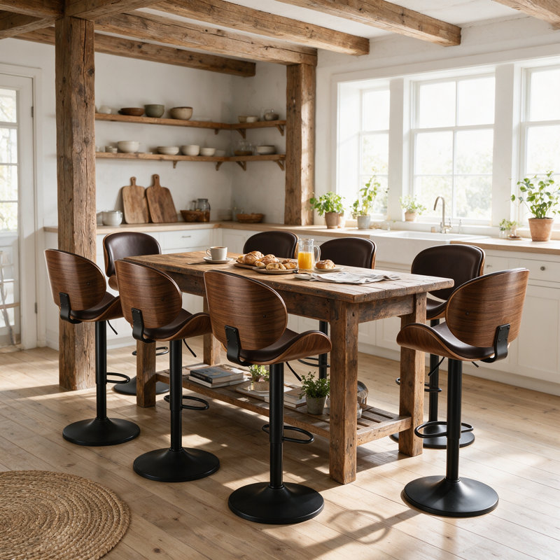 Modern Adjustable Swivel Barstools, Brown