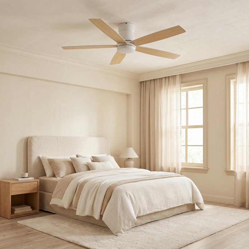52" Ceiling Fan with Light and Remote for Bedroom, Living Room, Dining Room, Beige, Natural