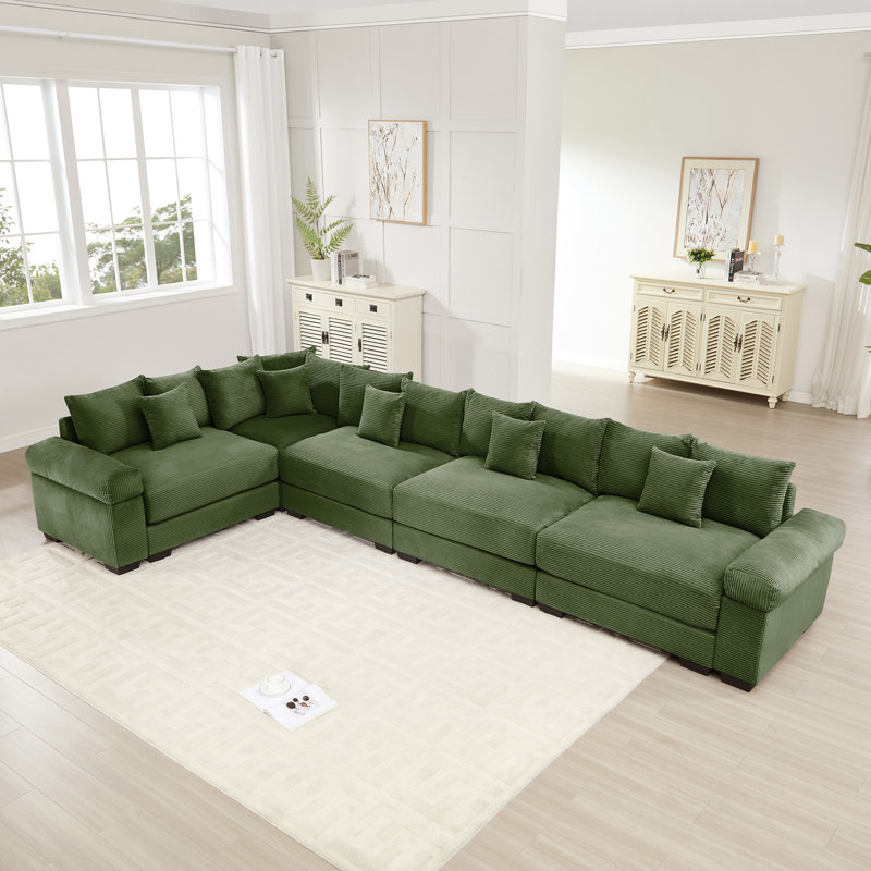 Canapé modulaire surdimensionné en L 154,6 po, Velours côtelé vert