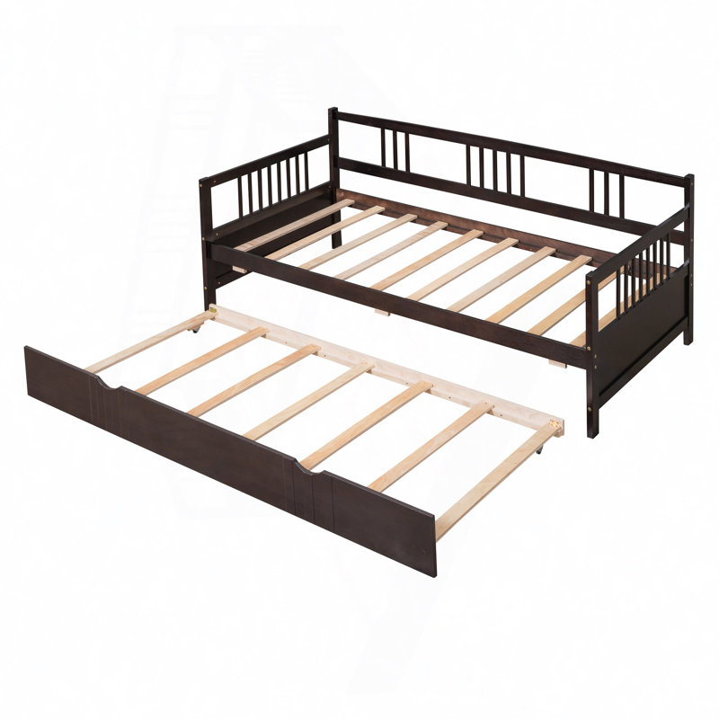 Daybed Wood Bed With Trundle, White, Twin