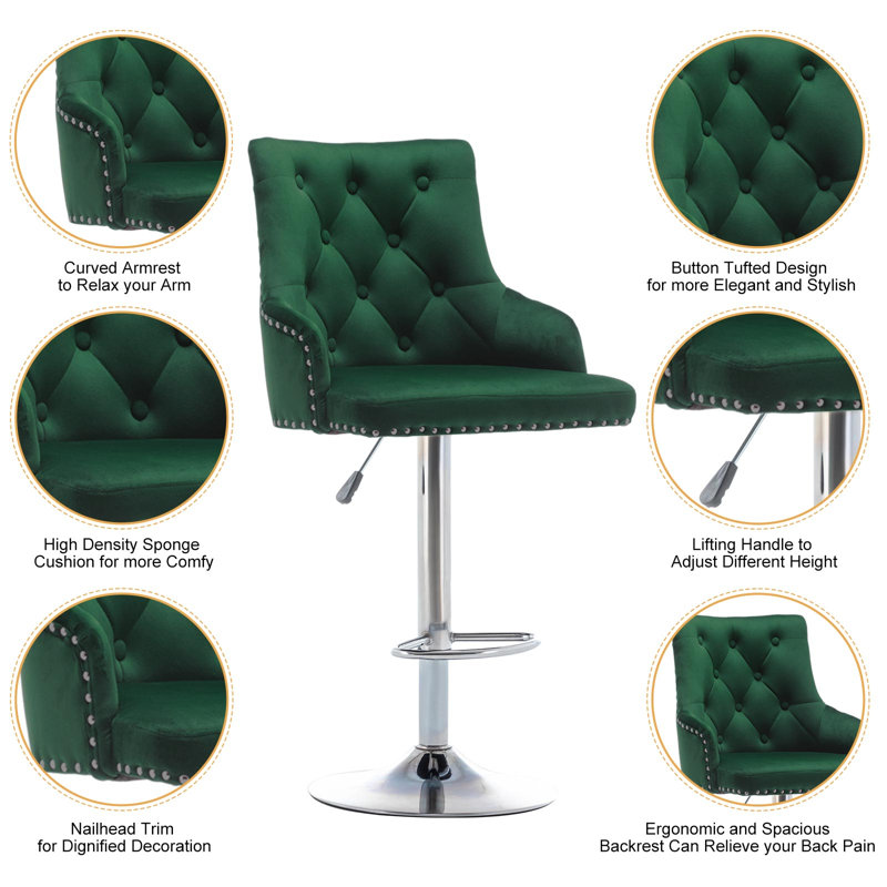 Edinburgh Swivel Adjustable Height Counter Stool with Metal Frame, Dark Green