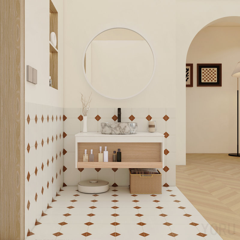 Meuble-lavabo flottant de 36 po avec lavabo vasque en marbre veiné gris, meuble-lavabo mural avec tablette ouverte, finition blanche avec décor en bois, conception moderne peu encombrante (livré dans 2 boîtes)