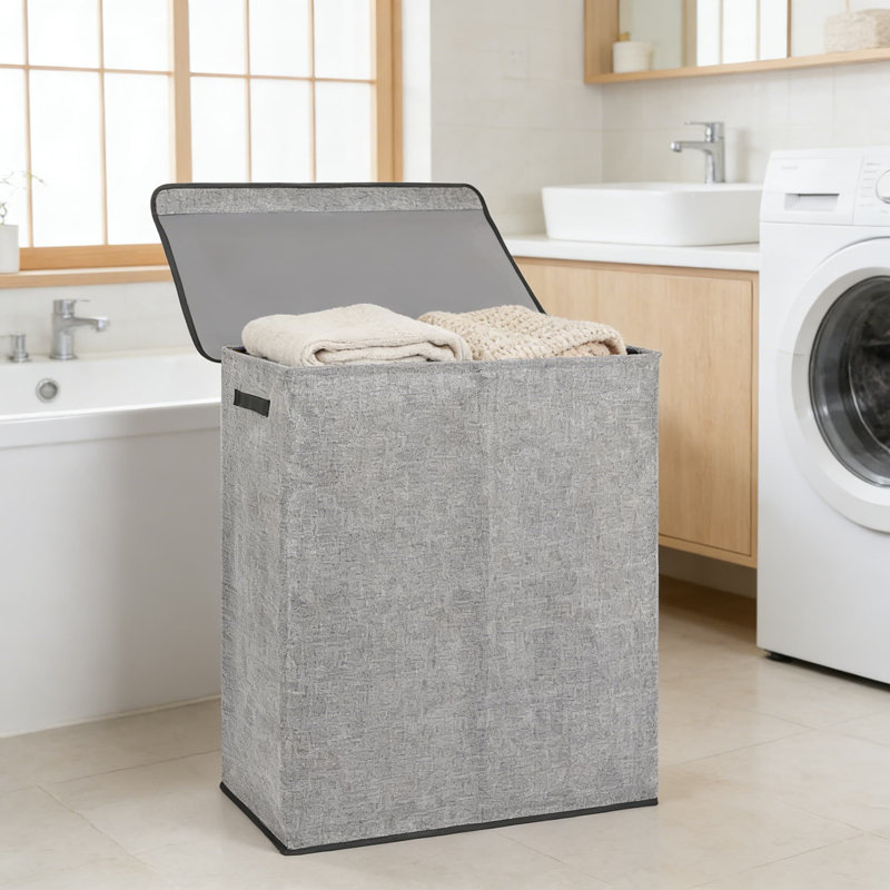 Grand panier à linge pliable avec sacs à double compartiment amovibles, panier à linge double d'une capacité de 150 L avec couvercle pour le tri et l'organisation