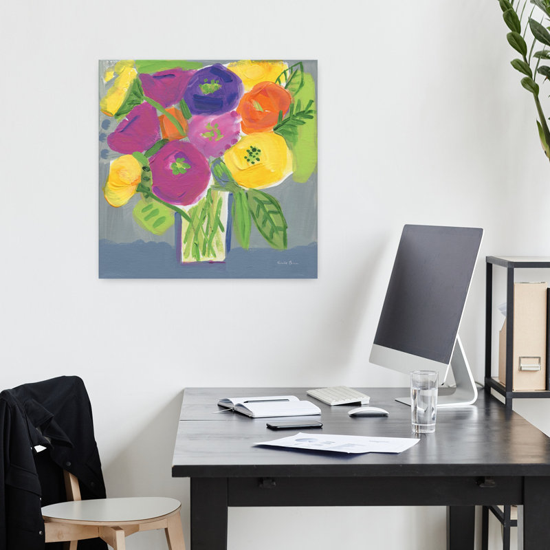 Contemporary Colorful Bouquet With Bright Colorful Art, 18" H x 18" W