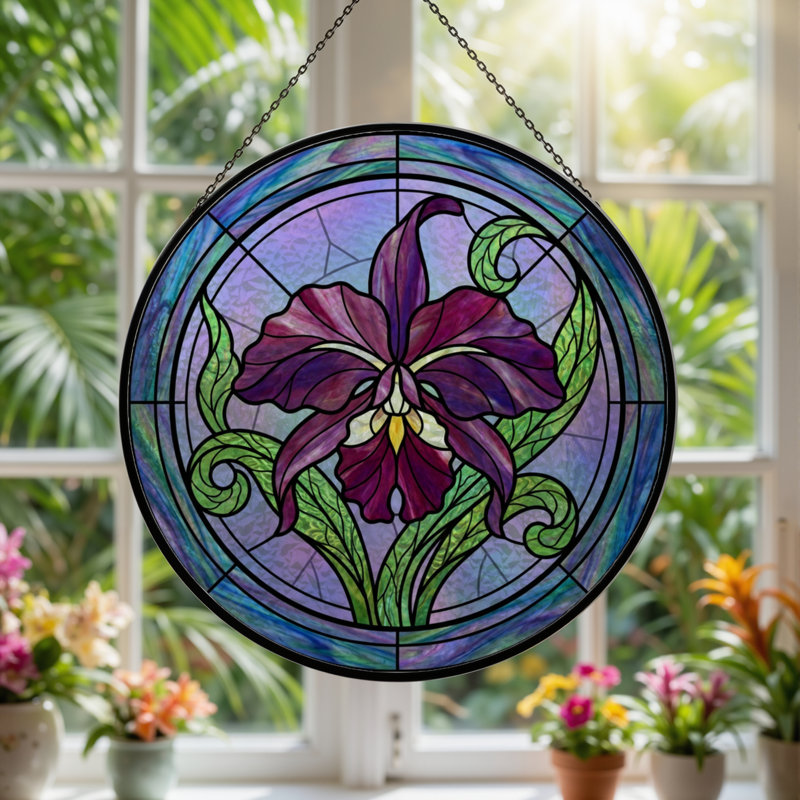Panneau de vitrail 12 "H Orchid, H 12 po x l 12 po