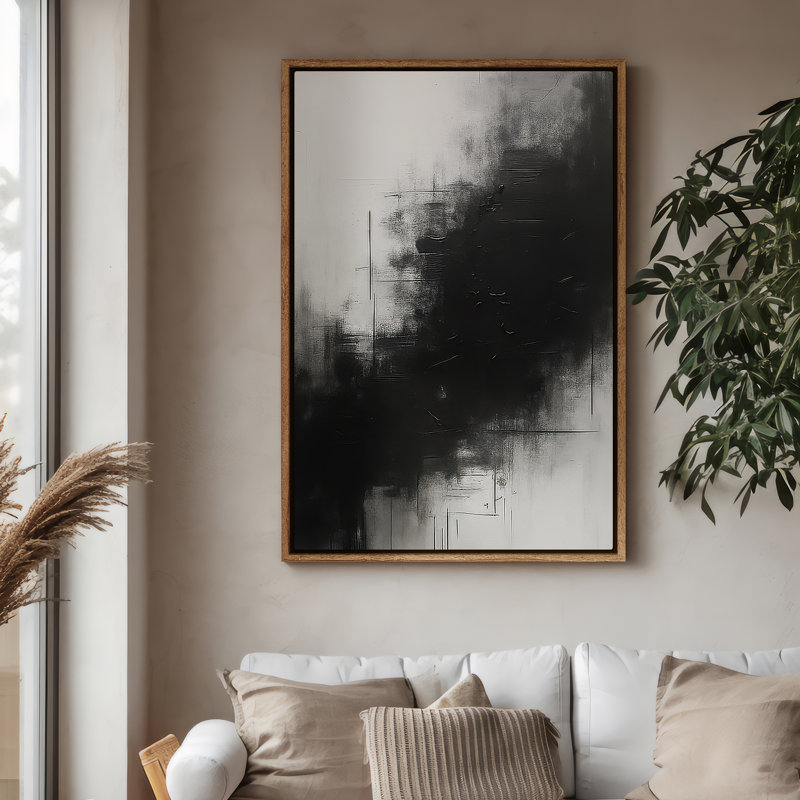 Art mural encadré sur toile - impressions murales abstraites noires pour chambre à coucher - 24 po x 16 po, H 24 po x l 16 po