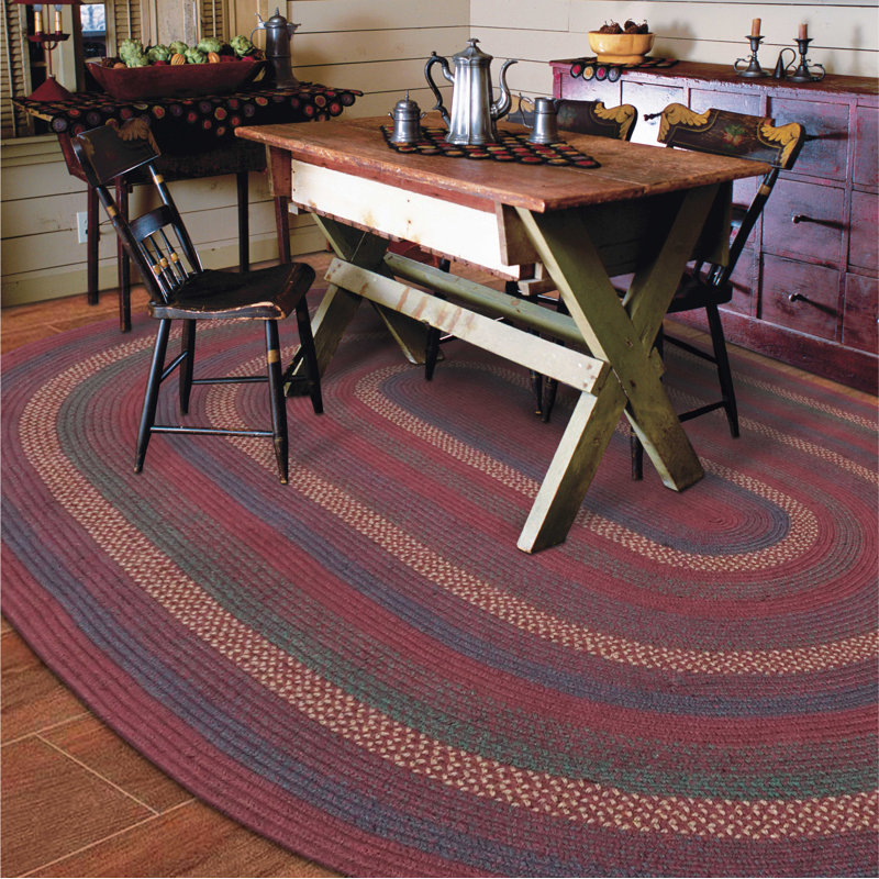 Jamestown Braided Jute Reversible Burgundy/Blue/Cream Rug, Oval 8' x 10'