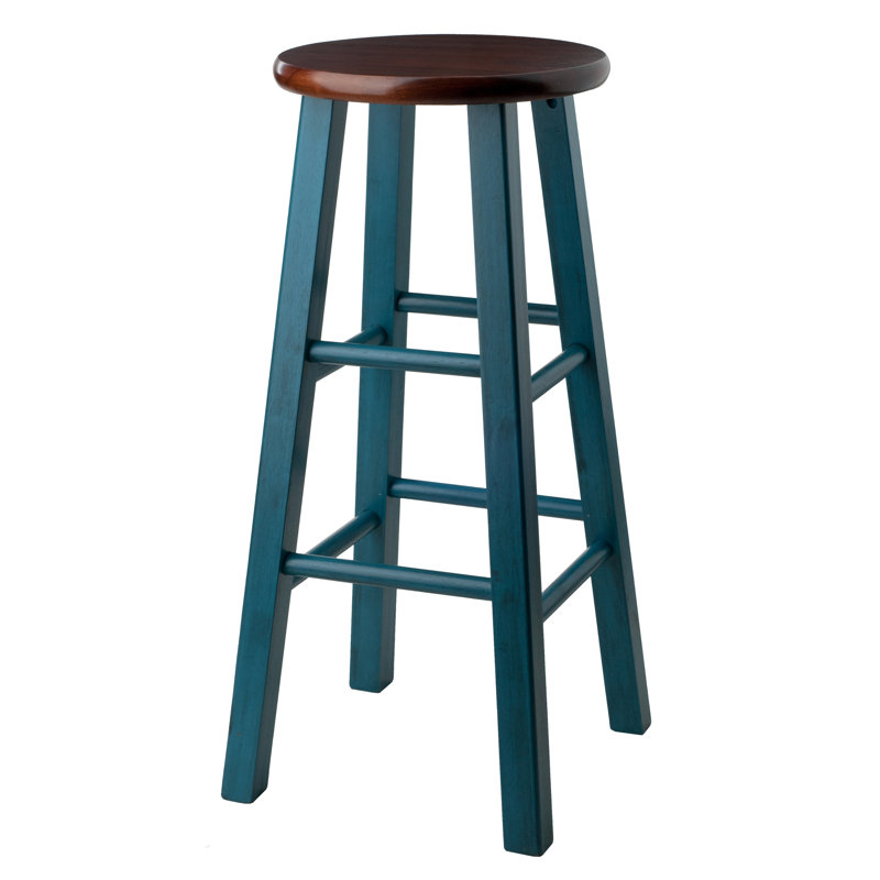 Flewellyn Solid Wood Counter Stool, Blue/Brown