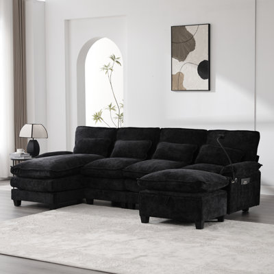 Canapé modulaire en forme de U de 106 po UNI US WIN pour le salon, canapés modulaires confortables et rembourrés, canapé-lit en U en chenille à 4 places avec méridienne, repose-pieds et coussins