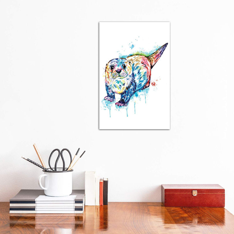 Adorable loutre par Lisa Whitehouse - impression d'art graphique, Toile tendue, Pas de tapis, H 12 po x l 8 po x P 0,75 po