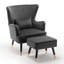 77Cm Wide Plush Velvet Modern Wingback Chair and Ottoman-1327265064
