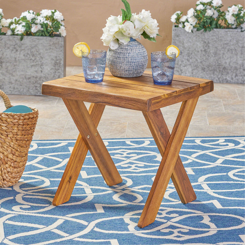 Table d'appoint d'extérieur avec plateau à lattes et pieds inclinés
